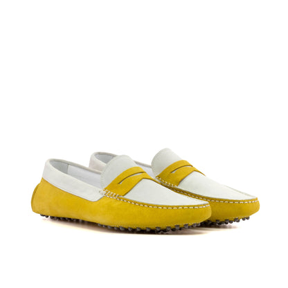 Driver Mask in White Calf Suede and Yellow Calf Suede, front three-quarter view
