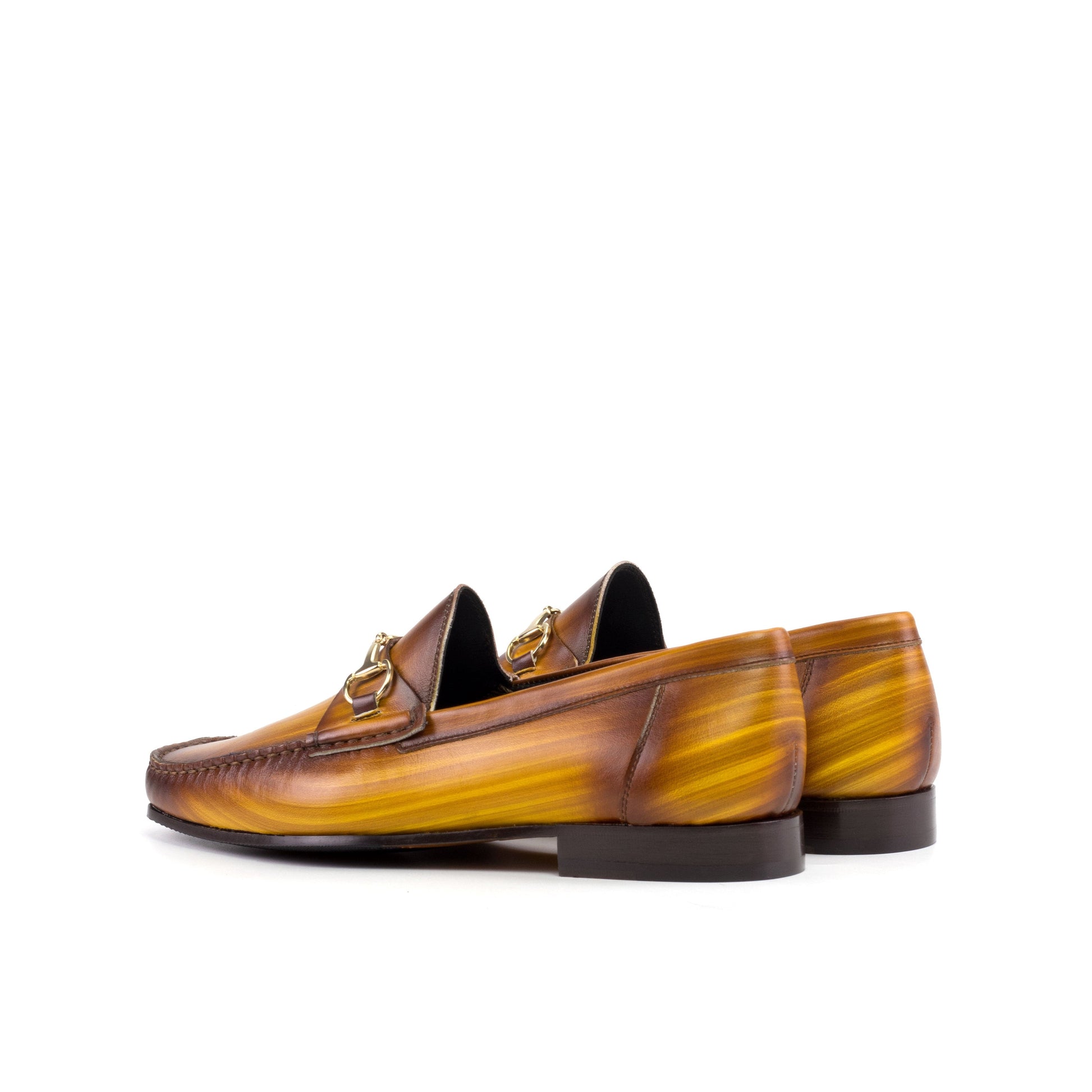 Moccasin Bit Loafer in Cognac Patina Box Calf, rear three-quarter view