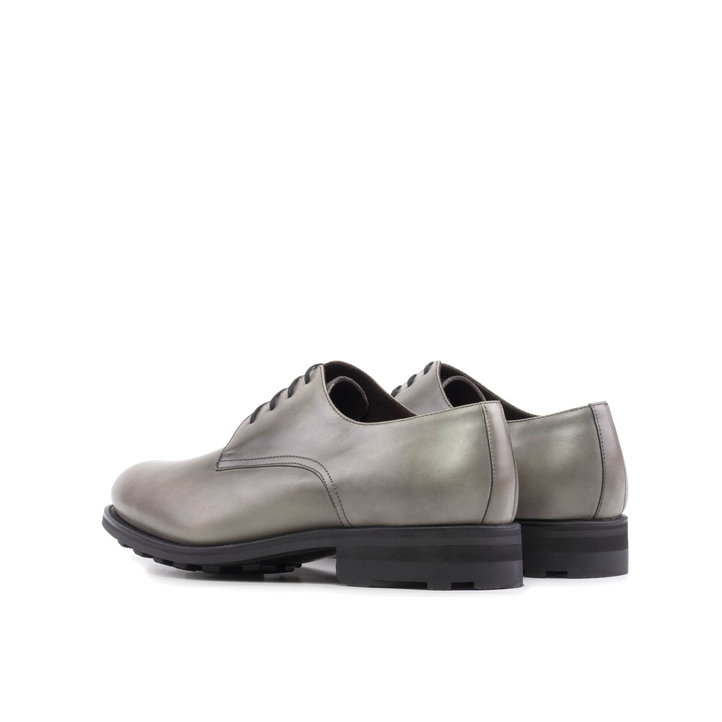 Derby in Grey Painted Box Calf, rear three-quarter view