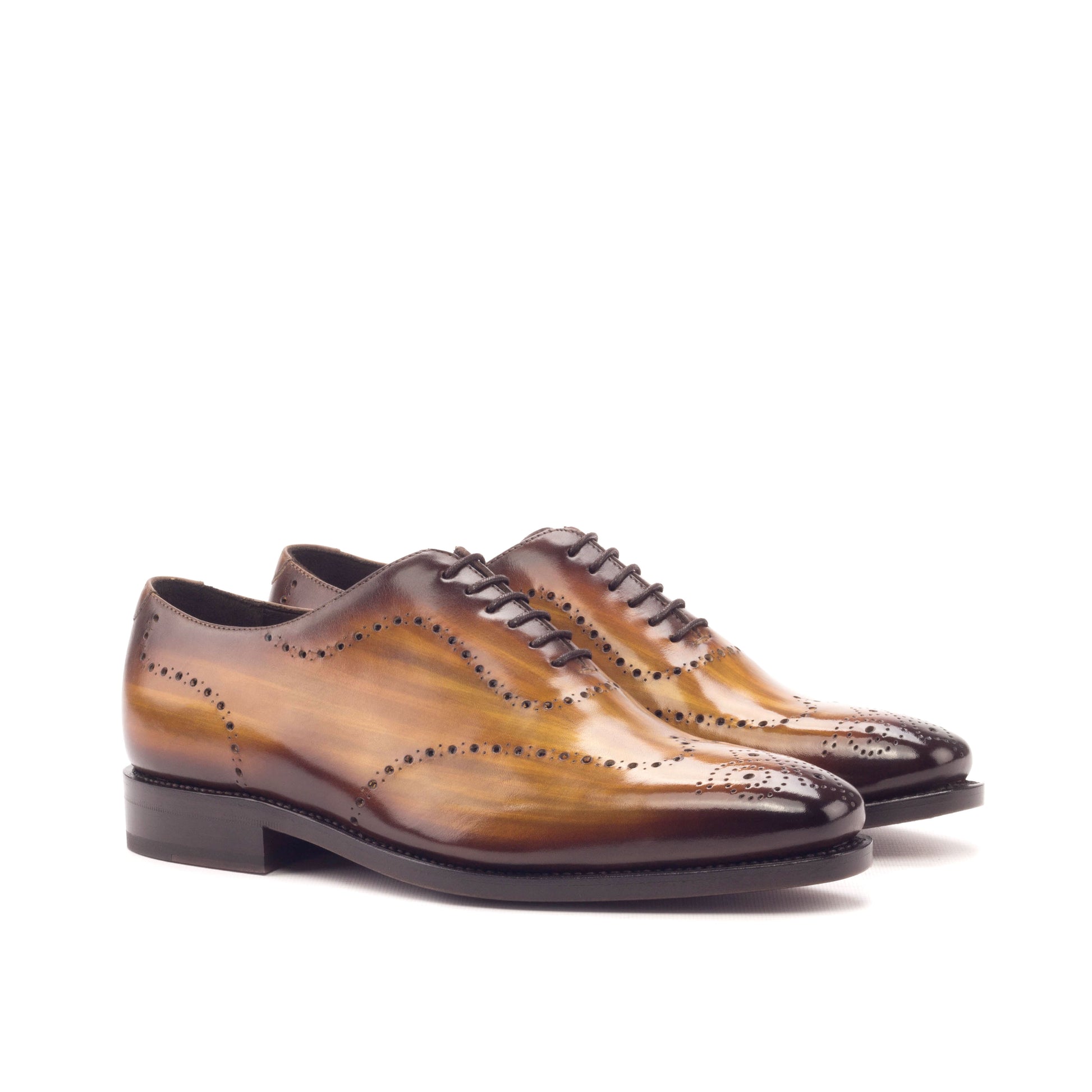 Wholecut Oxford in Cognac Patina Box Calf, front three-quarter view