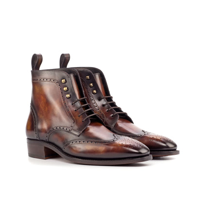 Wingtip Boot in Fire Museum Patina Box Calf, front three-quarter view