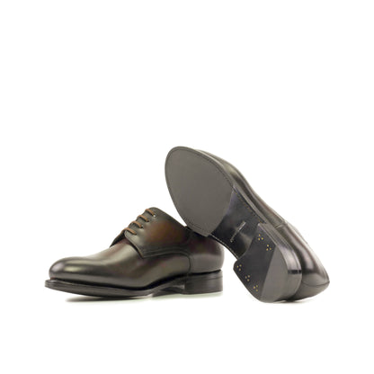 Derby in Burnished Dark Brown Box Calf showing black leather sole