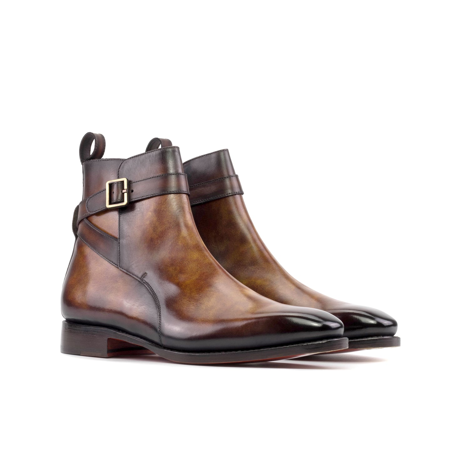 Jodhpur Boot in Fire Museum Patina Box Calf, front three-quarter view